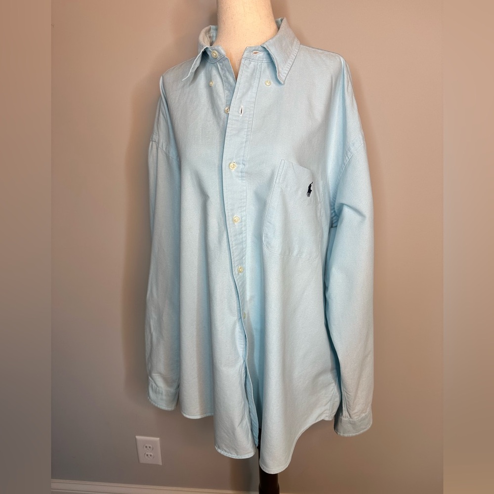 Sz XL Ralph Lauren button down oxford shirt 100% cotton light blue teal